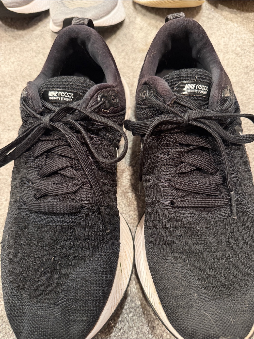Nike Black React Infinity FlyKnit Running Sneakers with White Soles
